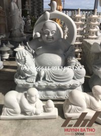 Tượng Phật Di lặc đá trắng nguyên khối cao 1.3m