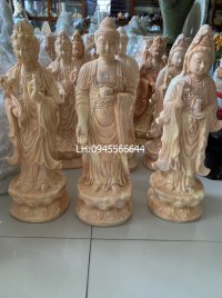 Bộ tượng Tam Thế Phật đá vàng cà rốt nguyên khối cao 40cm