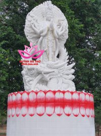 Tượng Bồ tát Thiên Thủ Thiên Nhãn cưỡi rồng đá trắng 