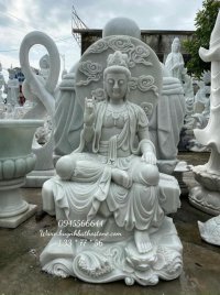 Tượng Phật ngồi TỰ TẠI bằng đá trắng xanh nguyên khối