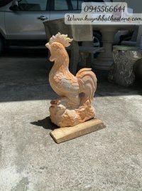 Tượng gà phong thủy bằng đá vàng cà rốt nguyên khối