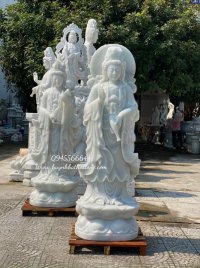 White Marble Kwan Yin Sculpture Sitting on Lotus