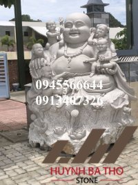 White Marble Fat and Happy Buddha with children sculpture