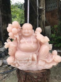 White Marble Fat and Happy Buddha with children sculpture