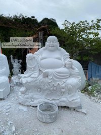 White Marble Fat and Happy Buddha with lotus