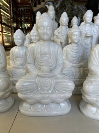 Tượng Phật ADiĐà ngồi 40cm đá trắng non nước nguyên khối.