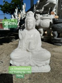 Tượng Phật Quan Âm đá trắng non nước đẹp không tỳ vết 35cm.