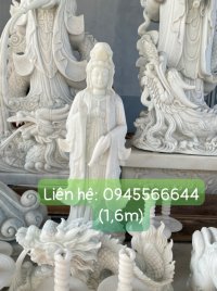 Tôn tượng Phật Quan Âm đứng cao 1,6m đá trắng nguyên khối non nước- đá nguyên khối, đẹp- giá thỉnh tượng 20 triệu.