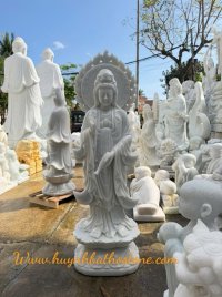 Tượng Quan Âm đá cẩm thạch trắng cao 1,2mz
